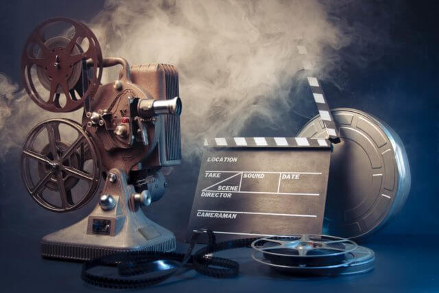 old film projector and movie objects